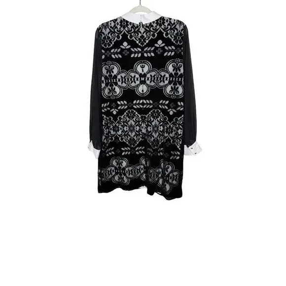 CeCe Velvet Floral Collared Dress Long Sheer Sleeves Women’s Size 14 - Picture 4 of 9